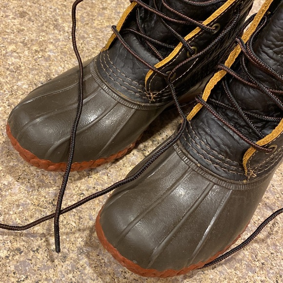 🔥Flash Sale🔥L.L. Bean Boots 8” Bison Leather Rubber Dk Brown Red 6M 274563 Duck - Picture 7 of 17